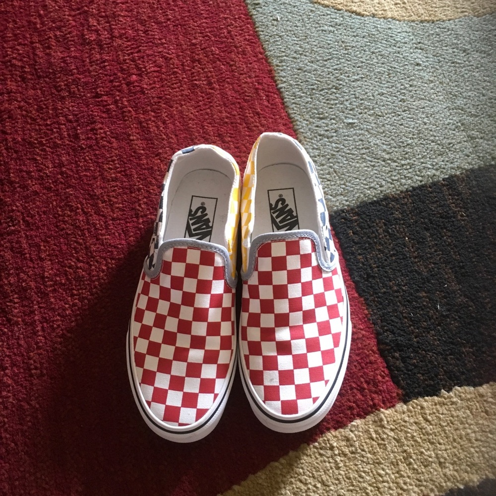 Vans  Red and White Checkered Slip-On Sneakers